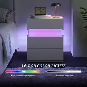 Comodini LED RGB a 16 colori con 3 cassetti, comò bianco e mobili da comodino per camera da letto e soggiorno, tavolini colorati - Product Image 3