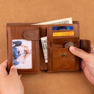Cartera Triple de Cuero Genuino de Alta Calidad con Logotipo Personalizado, Tarjetero de Cuero Vacuno Vintage para Hombre, Billetera Masculina LTW-0220 - Product Image 1