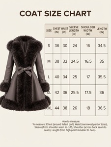 Women Fur Collar <b>Leather</b> Look Winter <b>Coat</b> Belted Long Jacket Rabbit Fur Trimmed Overcoat - Product Image 6