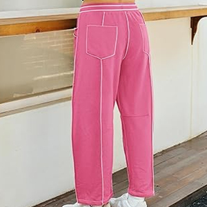 Women Contrast Stitch Cargo Sweatpants Wide Leg Pants High Waist <b>Drawstring</b> Streetwear Loose Fit <b>Trousers</b> - Product Image 3