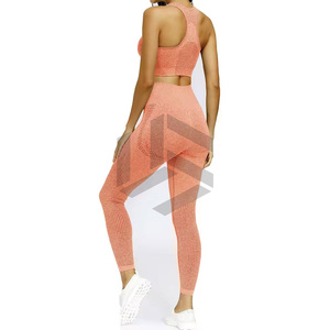 ชุดโยคะผู้หญิงขายดีที่สุด ดีไซน์ล่าสุด โลโก้ด้านหน้า เอวสูง ระบายอากาศได้ดี เป็นมิตรกับสิ่งแวดล้อม ชุด 2 ชิ้น แบบเรียบง่าย ยั่งยืน - Product Image 2