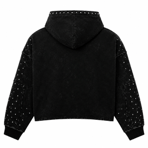 Sweat à capuche surdimensionné personnalisé avec strass, 100 % coton, tissu respirant, nouveau style vintage, broderie sérigraphiée sur le devant - Product Image 2