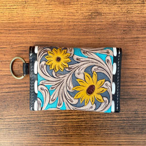 Porte-monnaie multifonctionnel en cuir véritable de style occidental pour femmes, avec motif floral, porte-clés, populaire, fait à la main - Product Image 5