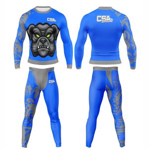 Ensemble de rashguard MMA à manches longues en tissu respirant de qualité exceptionnelle, design élégant, impression par sublimation, combinaison de compression pour homme - Product Image 1
