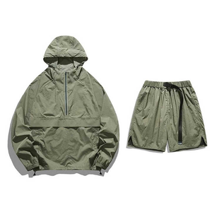 2025 Premium Quality Trending Men's Light Weight Nylon Short Set Tracksuit <b>Zip</b> <b>up</b> Hoodie and Shorts Windbreaker Short Set Men - Product Image 1