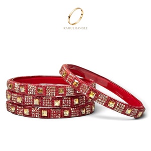 Indian Wedding Kashmiri <b>Red</b> Glass Bangles Trendy Zirconia Gold Plated Crystal Design for Festive Wear at Wholesale Price - Product Image 1