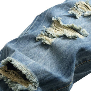 New High Quality Customize Denim Jeans <b>Men</b> Baggy Jeans <b>Men's</b> Heavy Stitching <b>Belt</b> Trousers Distressed Jeans Stonewashed - Product Image 2