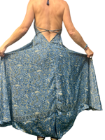 Robe longue décontractée d'été en soie pour femme, coupe trapèze, taille naturelle, style bohème floral, col en V, style romantique, infroissable et respirante