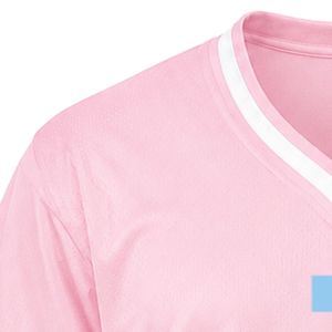 เสื้อกีฬาปักลายสีชมพู JJ คอวี แขนสั้น ลายทางสีขาว เสื้อทีมกีฬาน้ำหนักเบา ชุดกีฬา - Product Image 4
