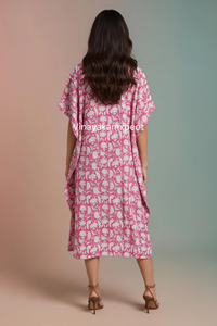 ชุดคลุมกิโมโนผ้าฝ้ายถักลายดอกไม้สีชมพูสำหรับผู้หญิง สวมใส่สบาย ระบายอากาศได้ดี เหมาะสำหรับฤดูร้อน คอวี ทรงปกติ ยาวแบบแม็กซี่ - Product Image 5