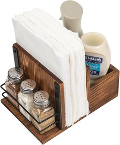 Natural Wooden Napkin <b>Holder</b> with <b>Spice</b> Organizer for Dining Table Kitchen Restaurant and Hotel Table Decor - Product Image 1