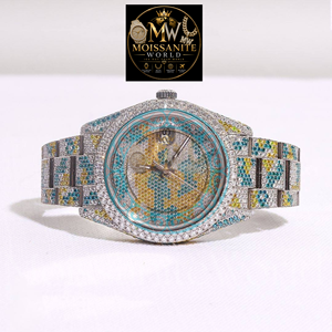 Montre de luxe unisexe à quartz avec diamants, boîtier carré en acier inoxydable 41 mm, affichage de la date automatique, résistante à l'eau, fermoir pliant, saphir - Product Image 2