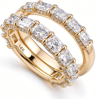 Bague d'éternité unisexe en laiton plaqué or de luxe AMBER JEWELS, certifiée IGI, sertie de zircons ovales à griffes, pour fiançailles