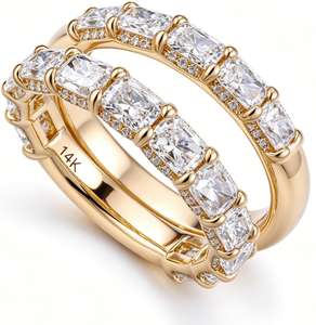 AMBER JEWELS Anillo de Eternidad de Lujo Chapado en Oro con Certificación IGI, Engaste de Circonita Ovalada con Garras, Unisex, para Compromiso - Product Image 1