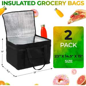Paquete de 2 Bolsas Térmicas Negras Extra Grandes de 23 x 14.5 x 15 Pulgadas para Entrega de Alimentos con Control de Temperatura - Product Image 2
