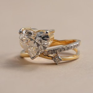 2.00 Carat Heart Cut Diamond Crossover Dual Band <b>Ring</b> Lab Grown With 14K Solid Gold Wedding <b>Proposal</b> Fine Jewelry for Lover - Product Image 3