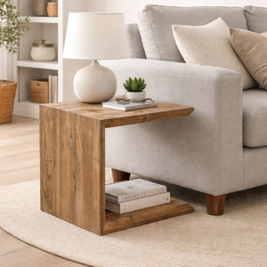 Table d'appoint en bois massif durable, écologique et naturelle, de style scandinave moderne, en forme de U, table basse ergonomique de forme géométrique - Product Image 5