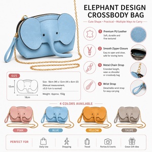 Mini bolso cruzado con forma de elefante, bonito bolso de hombro con cadena de cuero PU, bolso con forma de animal para niñas y mujeres, regalo - Product Image 2