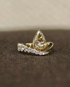 Pear Cut <b>Yellow</b> Solitaire Engagement Ring with Curved Diamond Band 14K 18K <b>Yellow</b> Gold Bridal Lab Grown Diamond Ring Wholesale - Product Image 1