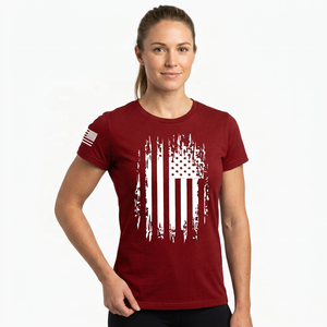T-shirt à manches courtes rouge pour homme avec imprimé drapeau américain, col rond, jersey décontracté, coupe régulière, longueur normale, 100% coton respirant - Product Image 5