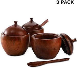 Elegant <b>Old</b>-Modern Wooden Sugar Bowl Salt Pinch Pot Household Food Storage for Table Top Serving Seasoning Pepper Seasoning Use - Product Image 2