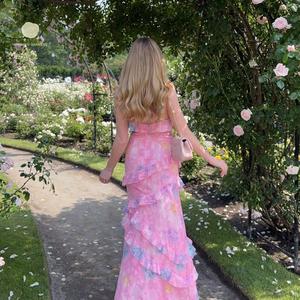 <span class=keywords><strong>Abito</strong></span> lungo da donna a balze floreali, con spalline sottili, per feste in giardino, matrimoni, serate eleganti, estivo <span class=keywords><strong>rosa</strong></span> stile boho - Product Image 3