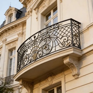 Rampe de balcon murale en fer forgé traditionnel, résistante à la rouille, finition thermolaquée, montage facile pour usage extérieur KHP - Product Image 4