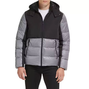 Men's Black Gray Color Block Puffer Jacket Hooded Zipper Closure Windproof <b>Thick</b> <b>Winter</b> <b>Coat</b> Casual Style - Product Image 5