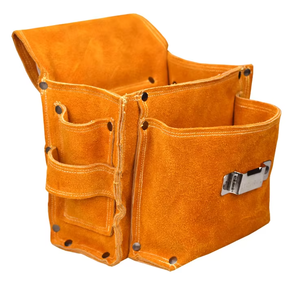 Orange Leather <b>Tool</b> <b>Belt</b> With Multiple Pockets For Hammer Wrench Screwdriver Tape Measure And Nails - Product Image 1