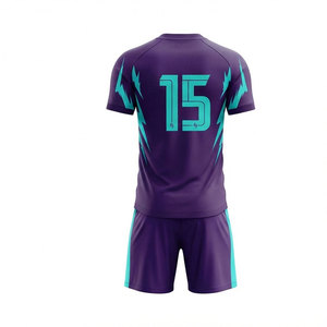 ชุดเสื้อฟุตบอลแบบซับลิเมชั่นสั่งทำพิเศษสำหรับผู้ชาย ลาย Teal Lightning ดีไซน์ 100% โพลีเอสเตอร์ ระบายอากาศได้ดี แห้งเร็ว คอวี แขนสั้น - Product Image 3