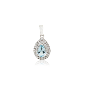 Colgante de Alta Gama para Mujer en Oro Blanco Real de 14K con Aguamarina y Diamantes en Forma de Pera, Doble Racimo, Apilable, Proveedor de Joyería al por Mayor - Product Image 1