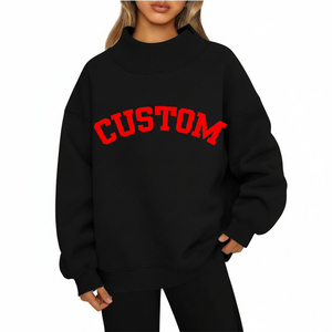 Sweat-shirt oversize à col montant en coton avec logo personnalisé, brodé, épaules tombantes, style streetwear pour femme - Product Image 1