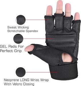 Guantes de Entrenamiento sin Dedos de Piel Sintética PU Transpirable en Blanco y Negro, Nudillos Acolchados, Soporte de Muñeca Ajustable, Unisex, para Boxeo - Product Image 5
