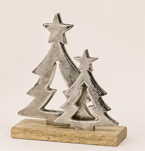 Premium Silver Metal Christmas <b>Tree</b> Sculpture On Sturdy Wooden Base Modern Holiday <b>Tabletop</b> Decor For Home Office Hotel Display - Product Image 5