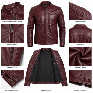 Veste en cuir premium pour homme avec finition lisse, coutures durables, doublure chaude et poches pratiques, idéale pour le temps frais. - Product Image 5