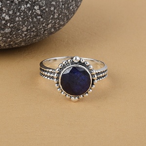 Natural <b>Lapis</b> <b>Lazuli</b> <b>Ring</b> 925 Sterling Silver Beaded Halo Blue Gemstone Statement <b>Ring</b> Wholesale Jewelry - Product Image 5