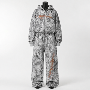 Conjunto de chándal de 2 piezas para mujer, sudadera con capucha estampada con cremallera, pantalones deportivos de pierna ancha, conjunto a juego estilo streetwear, venta al por mayor - Product Image 1