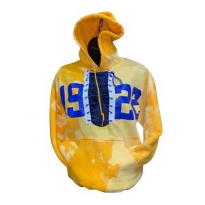 <b>Womens</b> <b>Yellow</b> Tie Dye Pullover Hoodie Long Sleeve Lace Up Front Pocket Casual Graphic Sweatshirt Streetwear Fashion Hooded <b>Top</b> - Product Image 1
