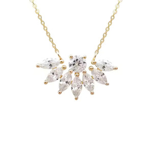 Collier pendentif en diamant de laboratoire taille marquise, motif éventail, en or massif 14K 18K, pendentif grappe délicat pour mariée, bijou floral, cadeau - Product Image 3
