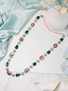 Ensemble collier et boucles d'oreilles en perles d'imitation vertes victoriennes et pierres semi-précieuses, plaqué argent, pour anniversaire, vente en gros - Product Image 1
