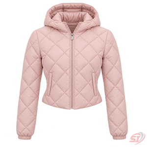 Chaqueta Larga Acolchada Rosa Palo Personalizada para Mujer, con Capucha Acolchada de Diamantes, para Todas las Estaciones, Relleno Transpirable, Forro de Seda, Gorro Desmontable - Product Image 1