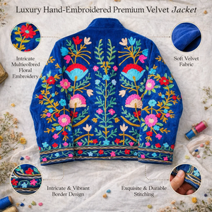 Chaqueta Bomber Bordada con Flores Hecha a Mano para Mujer, Cuello Alto, Manga Larga, Forro de Algodón - Product Image 3