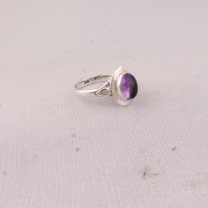 Bague de soirée classique en argent sterling 925 avec améthyste naturelle sertie clos, véritable pierre cabochon violette pour femme - Product Image 5