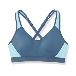 Women Navy <b>Blue</b> Sports <b>Bra</b> Light <b>Blue</b> Accents Racerback High Support Yoga Activewear Seamless Breathable Eco-Friendly Front - Product Image 1