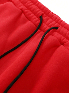 Conjunto de Sudadera con Capucha Roja, Manga Larga, Color Sólido, Ropa Casual Unisex, Estilo Urbano Otoñal, Corte Regular, 100% Algodón - Product Image 4