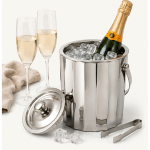 Seau à glace de luxe en acier inoxydable cannelé avec couvercle, double paroi isolée, pour vin et champagne, tendance barware - Product Image 2