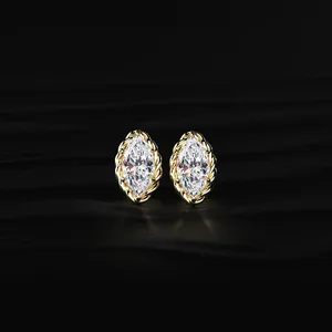 Marquise Cut Diamond <b>Stud</b> <b>Earrings</b> with Twisted Rope Frame Refined Diamond Jewelry <b>Fine</b> Crafted Diamond <b>Earrings</b> From India - Product Image 1
