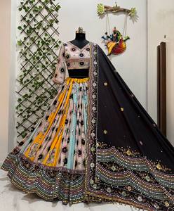 Robe Lehenga Choli réversible pour femmes, imprimé numérique traditionnel indien pakistanais, robe embossée pour mariage, fête, Diwali, dupattas - Product Image 4
