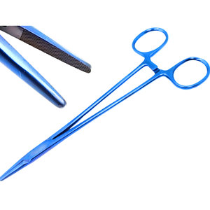 Porte-aiguille manuel en acier inoxydable, porte-aiguille chirurgical avec insert en carbure de tungstène, revêtement plasma bleu, pour sutures de précision - Product Image 1