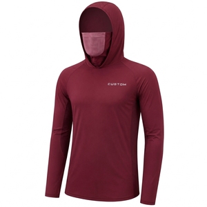 Custom Men's <b>Maroon</b> Long Sleeve Hooded Fishing Shirt UPF 50 Quick Dry Spandex/Polyester 220g Breathable Pullover <b>Top</b> - Product Image 1